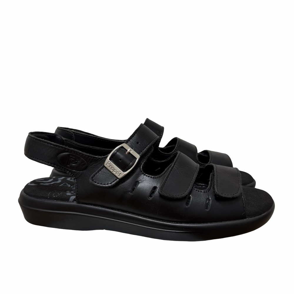 Propet Womens Breeze Walker Strappy Sandal US 8.5 Black Cushioned Comfort NWOB